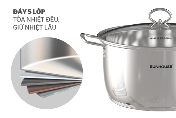 Bộ 3 nồi inox 5 đáy Sunhouse SHG788 - hình 3